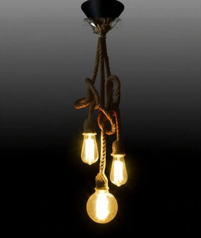 Knot Rope Chandelier (3-10 Arms), Custom Length (50-350cm), Rustic Farmhouse Multi Pendant Light for Cafe Bar