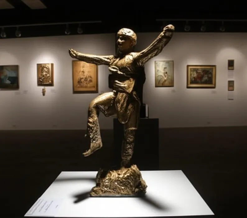 Homeartparis production Anatolian Warrior Statue efe , Handmade Turkish History Decor, Antique Gold Marble Dust Figurine, Office Accessory, Collectible Gift