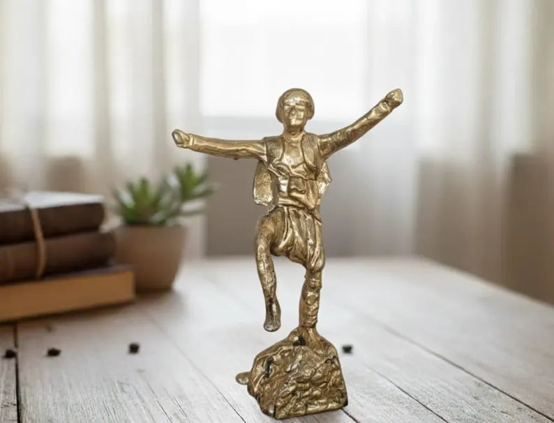 Homeartparis production Anatolian Warrior Statue efe , Handmade Turkish History Decor, Antique Gold Marble Dust Figurine, Office Accessory, Collectible Gift