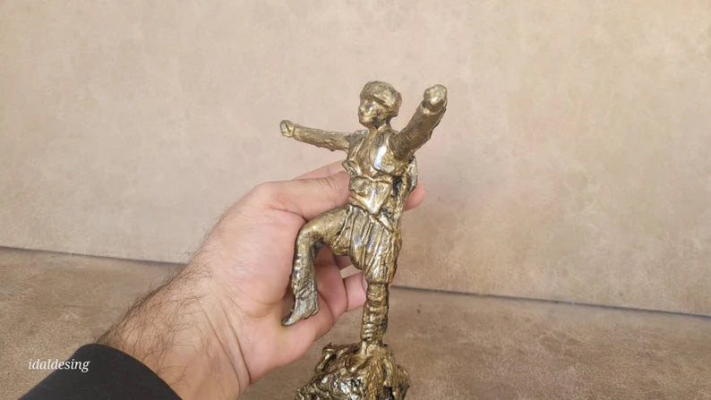 Homeartparis production Anatolian Warrior Statue efe , Handmade Turkish History Decor, Antique Gold Marble Dust Figurine, Office Accessory, Collectible Gift