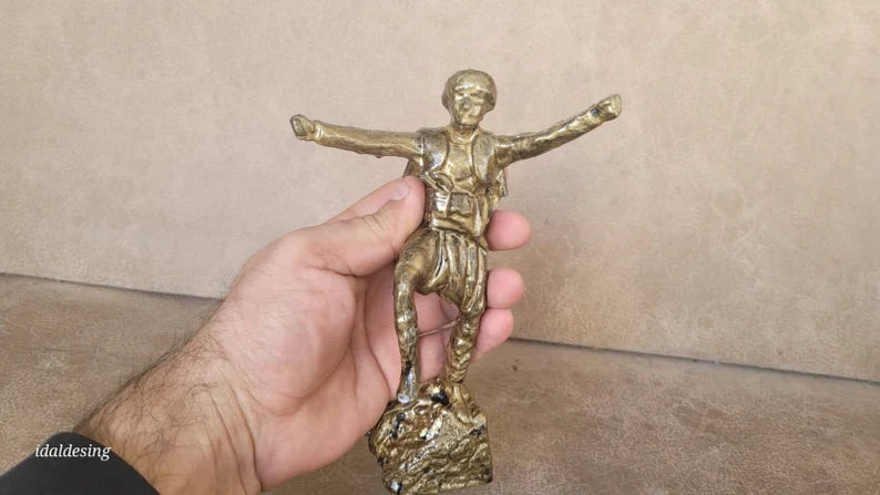 Homeartparis production Anatolian Warrior Statue efe , Handmade Turkish History Decor, Antique Gold Marble Dust Figurine, Office Accessory, Collectible Gift