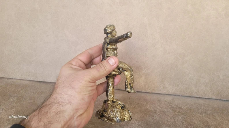 Homeartparis production Anatolian Warrior Statue efe , Handmade Turkish History Decor, Antique Gold Marble Dust Figurine, Office Accessory, Collectible Gift