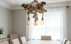 Chunky Rope Cross Beam Chandelier, Rustic Beam Light, Custom Farmhouse Lighting, 5-Light Dining Room Fixture