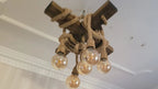 Chunky Rope Cross Beam Chandelier, Rustic Beam Light, Custom Farmhouse Lighting, 5-Light Dining Room Fixture