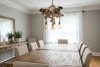 Chunky Rope Cross Beam Chandelier, Rustic Beam Light, Custom Farmhouse Lighting, 5-Light Dining Room Fixture