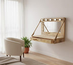 The Solid Pine Wood Vanity Table with Lighted Mirror - Rustic Hollywood Style Makeup Dressing Table