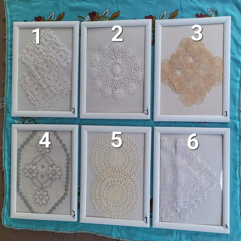 Handmade Framed Crochet Art Vintage Lace Doily Wall Decor Made by Homeartparis production