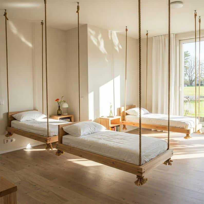 Hanging Daybed Swing Set | Includes Cushion & Pillow, 70x190 cm Porch Swing, Modular Joinable Design, Floating Sofa