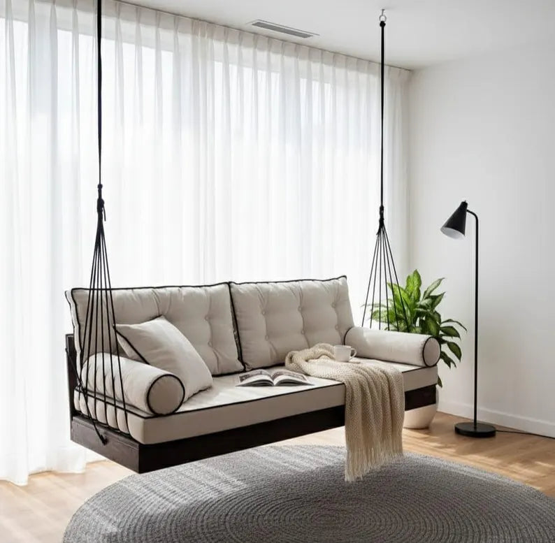 Modern Black Wood Hanging Sofa Minimalist Indoor Couch Homeartparis production, swing bed