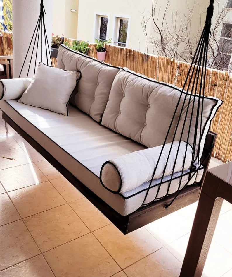 Modern Black Wood Hanging Sofa Minimalist Indoor Couch Homeartparis production, swing bed
