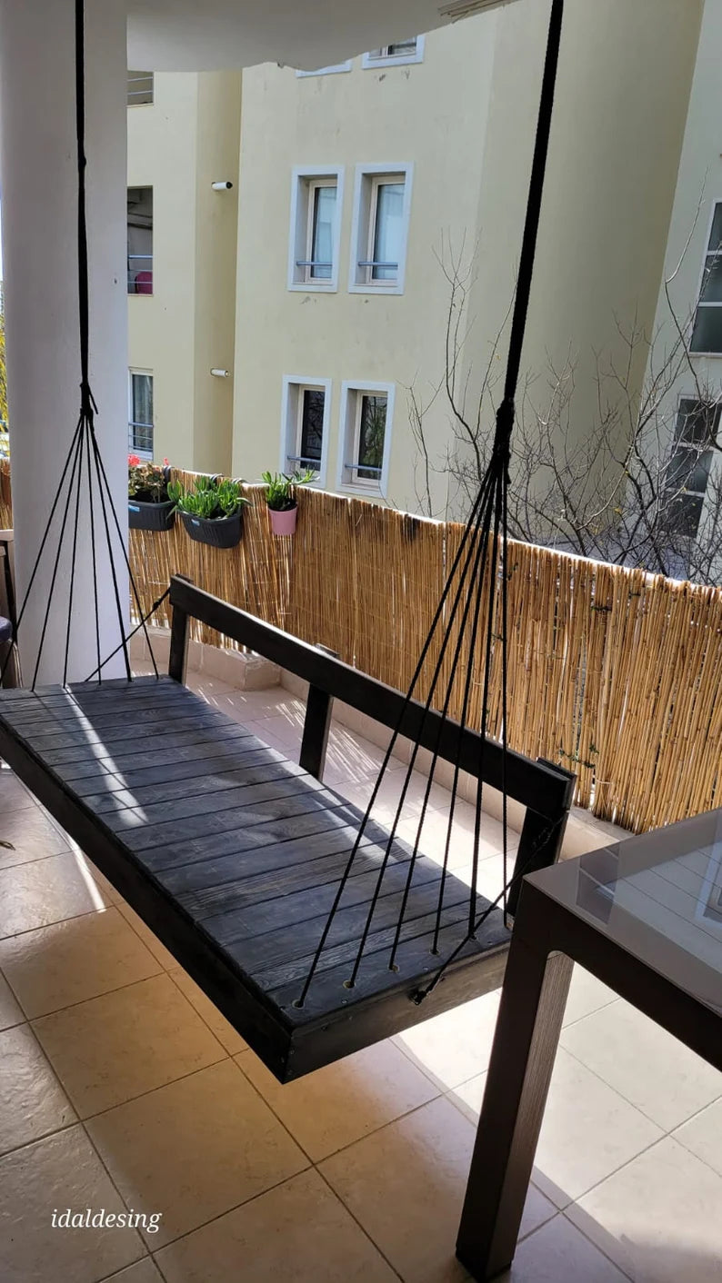 Modern Black Wood Hanging Sofa Minimalist Indoor Couch Homeartparis production, swing bed