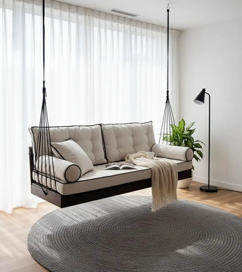 Modern Black Wood Hanging Sofa Minimalist Indoor Couch Homeartparis production, swing bed