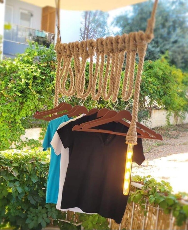 Industrial Rope Clothes Rack with 2 Lights Ceiling Hanging Garment Rack Homeartparis production