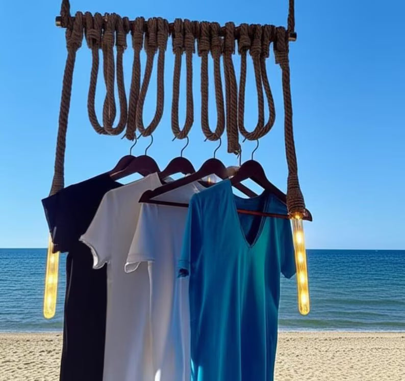 Industrial Rope Clothes Rack with 2 Lights Ceiling Hanging Garment Rack Homeartparis production