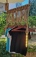 Industrial Rope Clothes Rack with 2 Lights Ceiling Hanging Garment Rack Homeartparis production