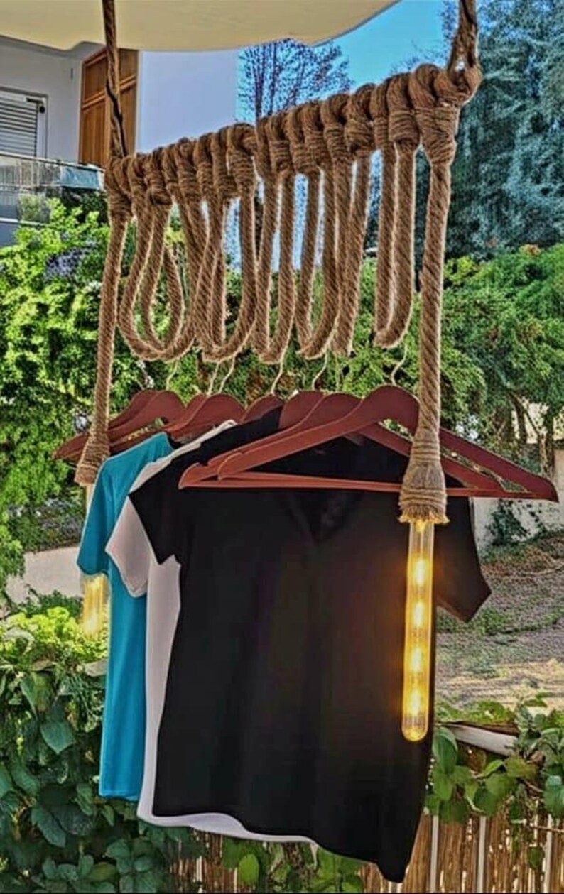 Industrial Rope Clothes Rack with 2 Lights Ceiling Hanging Garment Rack Homeartparis production