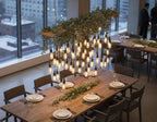 Large 40-Light Wood Chandelier with Greenery, Rustic Pendant Cluster, Farmhouse Restaurant Cafe Bar Lighting Fixture