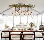 Large 40-Light Wood Chandelier with Greenery, Rustic Pendant Cluster, Farmhouse Restaurant Cafe Bar Lighting Fixture