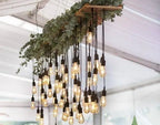 Large 40-Light Wood Chandelier with Greenery, Rustic Pendant Cluster, Farmhouse Restaurant Cafe Bar Lighting Fixture