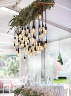 Large 40-Light Wood Chandelier with Greenery, Rustic Pendant Cluster, Farmhouse Restaurant Cafe Bar Lighting Fixture