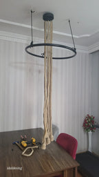 Large Wagon Wheel Rope Chandelier, 8-Arm Rustic Lamp, Farmhouse Pendant Lighting, Living Room & Dining Table Light