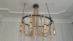 Large Wagon Wheel Rope Chandelier, 8-Arm Rustic Lamp, Farmhouse Pendant Lighting, Living Room & Dining Table Light