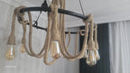 Large Wagon Wheel Rope Chandelier, 8-Arm Rustic Lamp, Farmhouse Pendant Lighting, Living Room & Dining Table Light