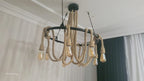 Large Wagon Wheel Rope Chandelier, 8-Arm Rustic Lamp, Farmhouse Pendant Lighting, Living Room & Dining Table Light