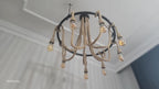 Large Wagon Wheel Rope Chandelier, 8-Arm Rustic Lamp, Farmhouse Pendant Lighting, Living Room & Dining Table Light