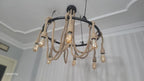 Large Wagon Wheel Rope Chandelier, 8-Arm Rustic Lamp, Farmhouse Pendant Lighting, Living Room & Dining Table Light