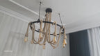 Large Wagon Wheel Rope Chandelier, 8-Arm Rustic Lamp, Farmhouse Pendant Lighting, Living Room & Dining Table Light