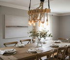 The homeartparis - Linear Wood Chandelier, Kitchen Island Lighting, Rustic Dining Table Lamp, 8-Rope Pendant Light Fixture
