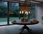 The homeartparis - Linear Wood Chandelier, Kitchen Island Lighting, Rustic Dining Table Lamp, 8-Rope Pendant Light Fixture
