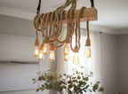 The homeartparis - Linear Wood Chandelier, Kitchen Island Lighting, Rustic Dining Table Lamp, 8-Rope Pendant Light Fixture