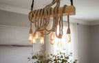 The homeartparis - Linear Wood Chandelier, Kitchen Island Lighting, Rustic Dining Table Lamp, 8-Rope Pendant Light Fixture