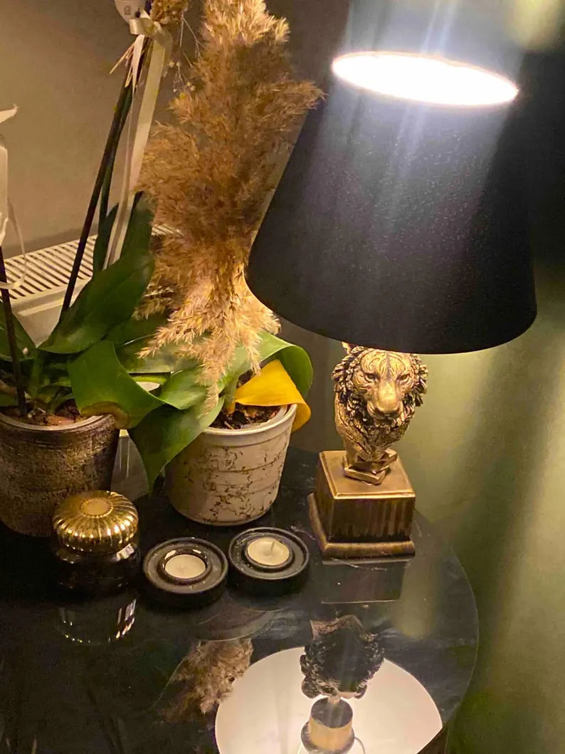 homeartparis - Modern Lion Head Table Lamp, Gold Base Black Shade, Luxury Animal Accent Light for Office Living Room Decor