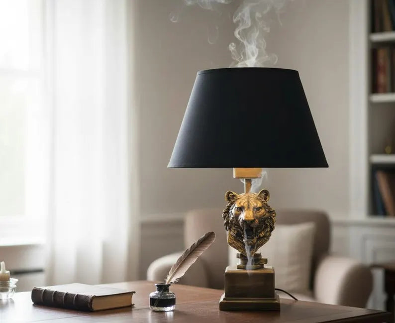 homeartparis - Modern Lion Head Table Lamp, Gold Base Black Shade, Luxury Animal Accent Light for Office Living Room Decor