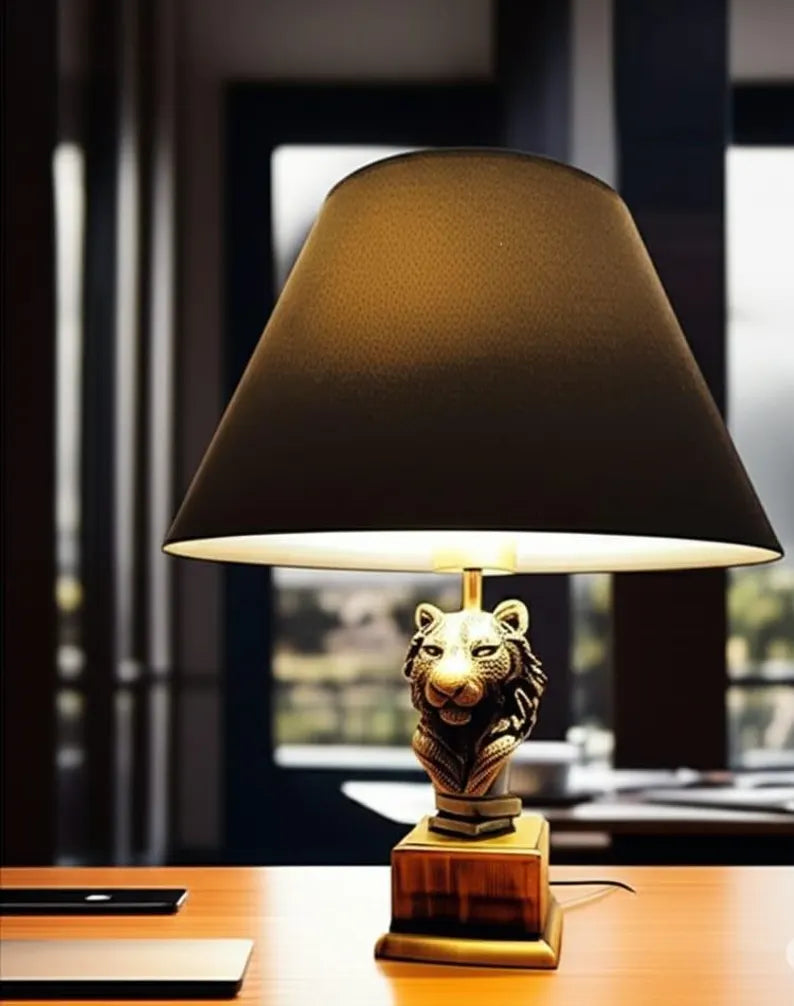 homeartparis - Modern Lion Head Table Lamp, Gold Base Black Shade, Luxury Animal Accent Light for Office Living Room Decor