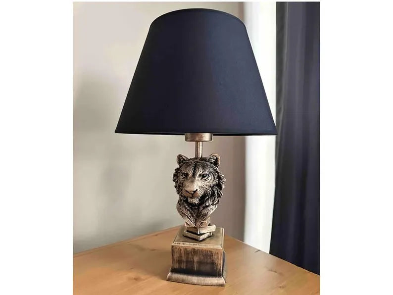 homeartparis - Modern Lion Head Table Lamp, Gold Base Black Shade, Luxury Animal Accent Light for Office Living Room Decor