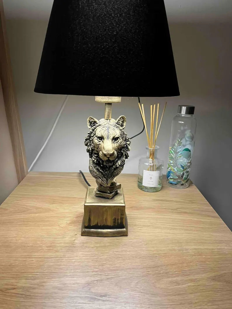 homeartparis - Modern Lion Head Table Lamp, Gold Base Black Shade, Luxury Animal Accent Light for Office Living Room Decor