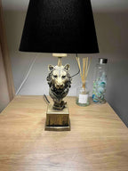 homeartparis - Modern Lion Head Table Lamp, Gold Base Black Shade, Luxury Animal Accent Light for Office Living Room Decor