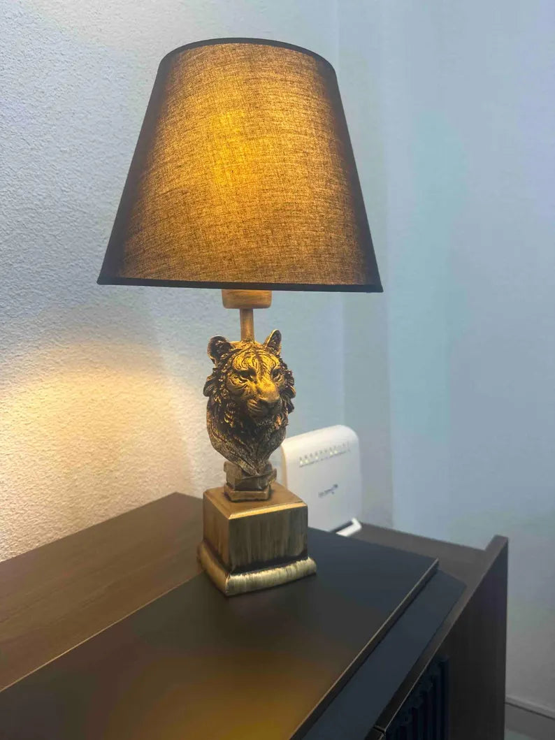 homeartparis - Modern Lion Head Table Lamp, Gold Base Black Shade, Luxury Animal Accent Light for Office Living Room Decor