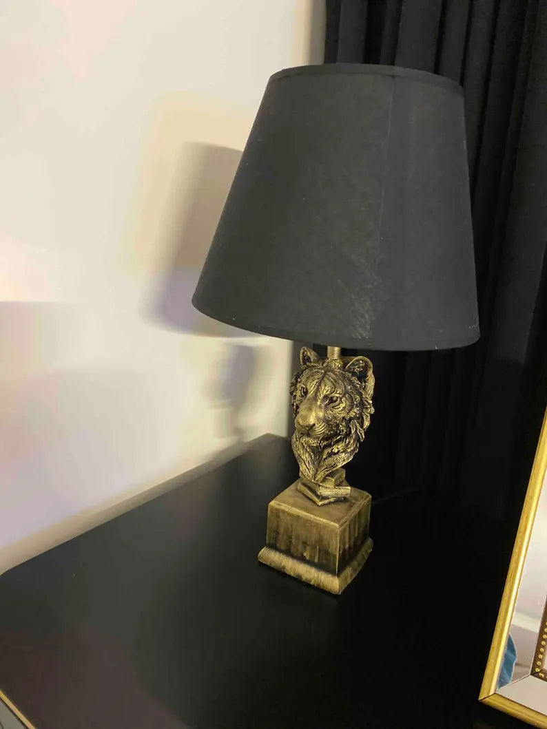 homeartparis - Modern Lion Head Table Lamp, Gold Base Black Shade, Luxury Animal Accent Light for Office Living Room Decor