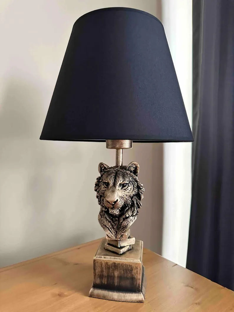 homeartparis - Modern Lion Head Table Lamp, Gold Base Black Shade, Luxury Animal Accent Light for Office Living Room Decor
