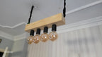 Minimalist Wood Beam Chandelier, Scandinavian Style Pendant, Modern Farmhouse Kitchen Island Lighting