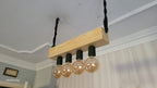 Minimalist Wood Beam Chandelier, Scandinavian Style Pendant, Modern Farmhouse Kitchen Island Lighting