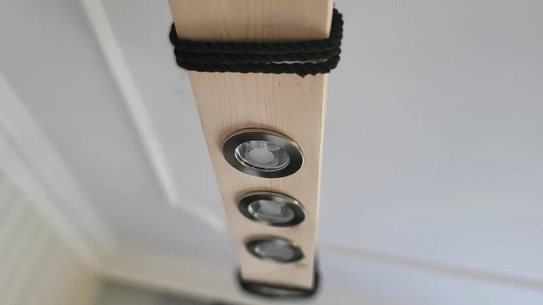 Wood LED Chandelier, Linear Light for Kitchen Island, 3-Spotlight Fixture, Minimalist Office Ceiling Lamp