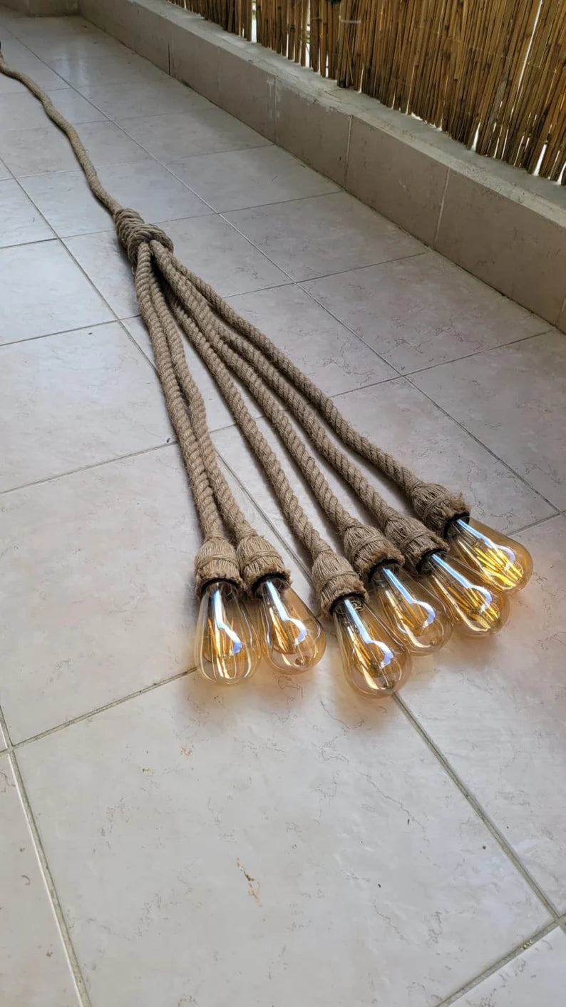 homeartparis - Multi-Pendant Rope Chandelier, 4-6-8-10 in 1 rope Light Options, Restaurant & Cafe Lighting, Industrial Pendant Cluster