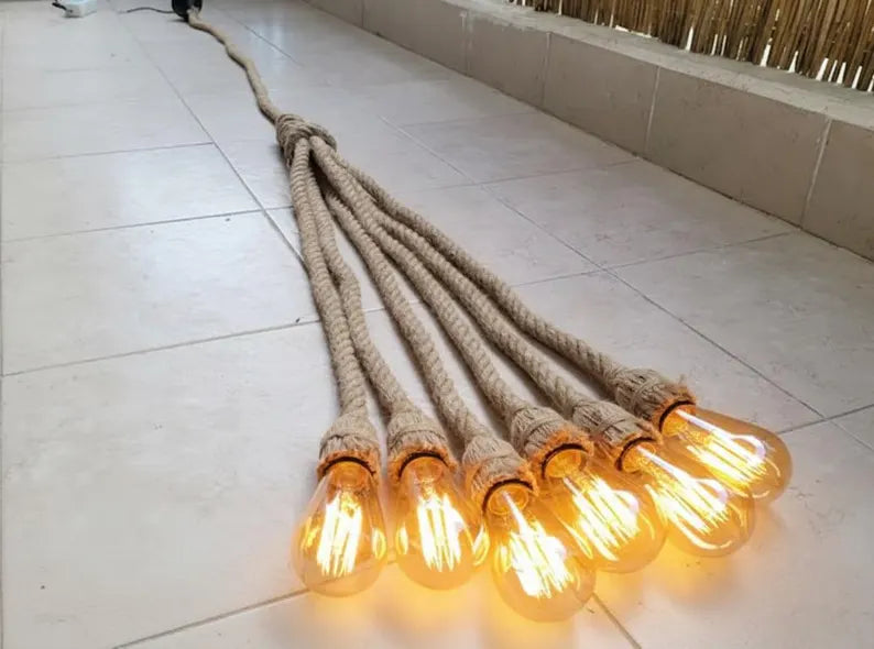 homeartparis - Multi-Pendant Rope Chandelier, 4-6-8-10 in 1 rope Light Options, Restaurant & Cafe Lighting, Industrial Pendant Cluster