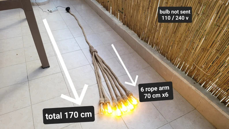 homeartparis - Multi-Pendant Rope Chandelier, 4-6-8-10 in 1 rope Light Options, Restaurant & Cafe Lighting, Industrial Pendant Cluster